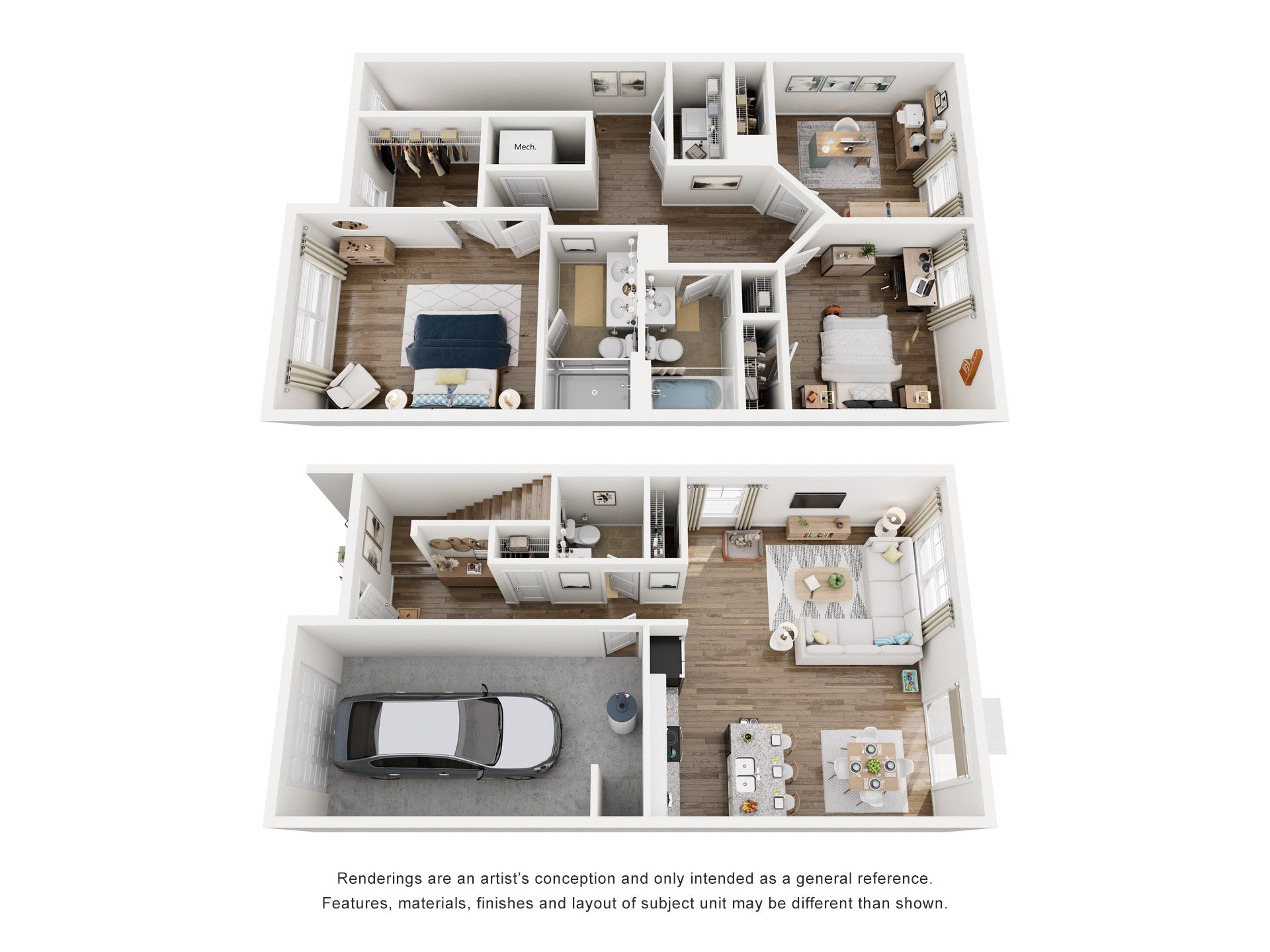Floor plan for 3 beds, 2.5 baths, 1381 sqft